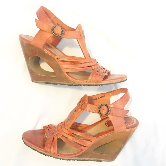 Frye Shoes - Frye orange leather wooden wedges size 7